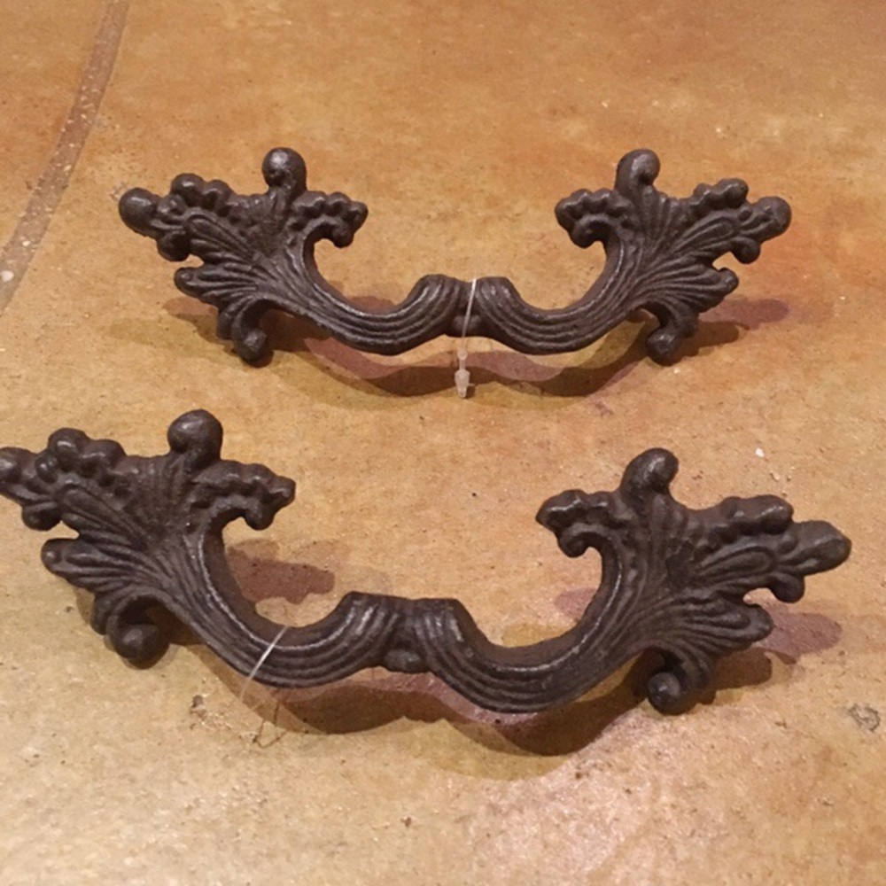 2 Ornate Dark Brown Iron Drawer Pulls NWOT